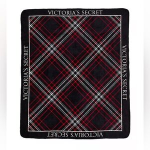 Cozy-Fleece Blanket By Victoria’s Secret Plaid Christmas Black White & Red